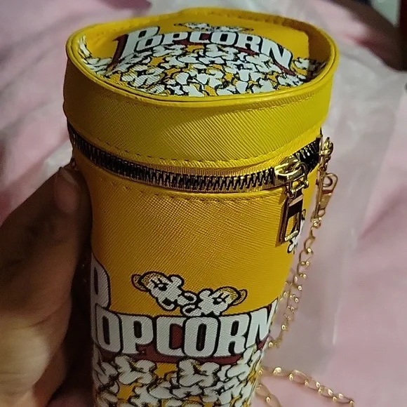 NEW Mini Popcorn Bucket Shaped Crossbody Bag Leather Novelty Bag Purse - Picture 2 of 8